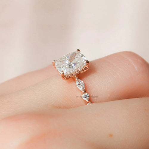 2.5 Ct Hidden Halo Diamond Art Deco Engagement Ring with Cushion Cut 10K/14K/18K Gold Plated Gemstone Rings for Women