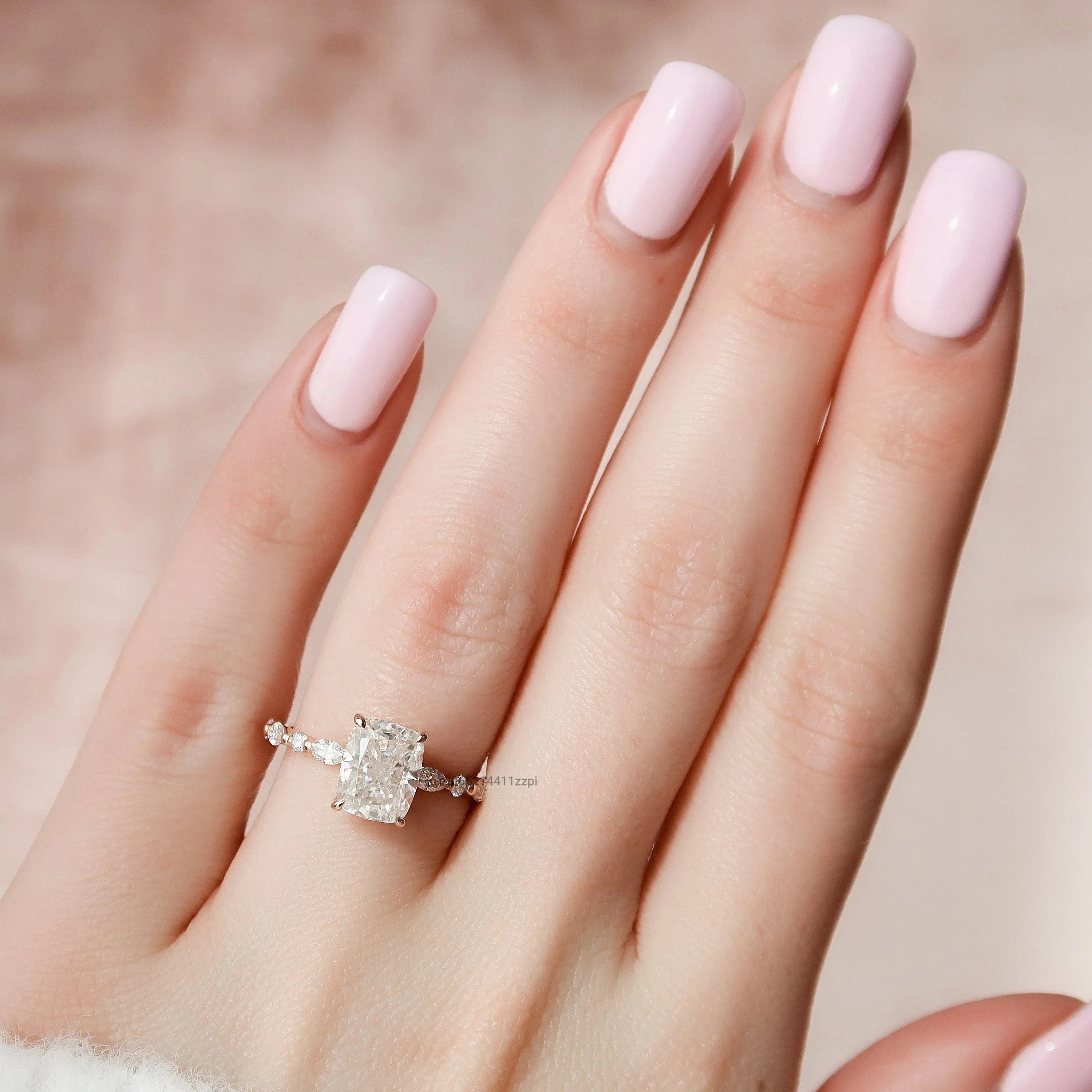 2.5 Ct Hidden Halo Diamond Art Deco Engagement Ring with Cushion Cut 10K/14K/18K Gold Plated Gemstone Rings for Women