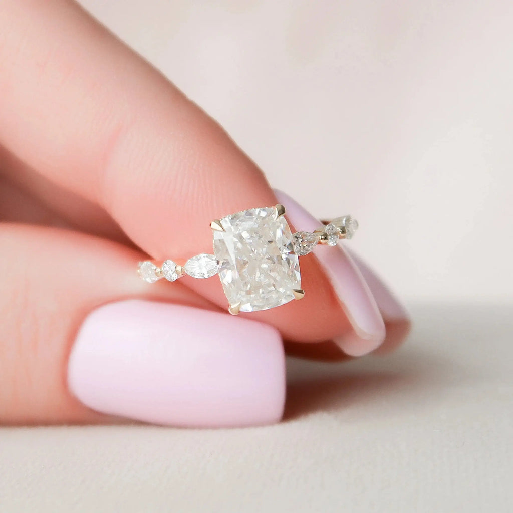 2.5 Ct Hidden Halo Diamond Art Deco Engagement Ring with Cushion Cut 10K/14K/18K Gold Plated Gemstone Rings for Women