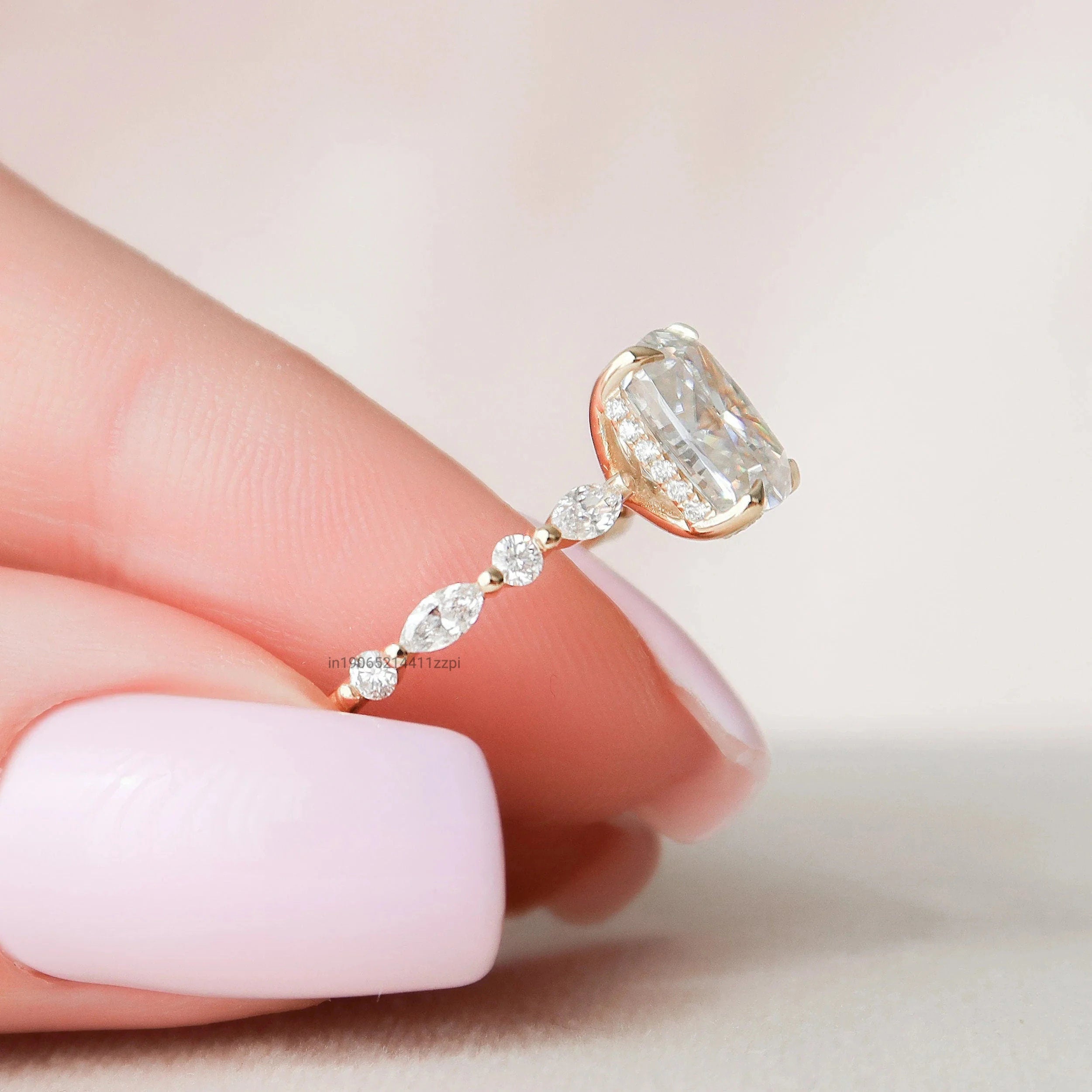 2.5 Ct Hidden Halo Diamond Art Deco Engagement Ring with Cushion Cut 10K/14K/18K Gold Plated Gemstone Rings for Women