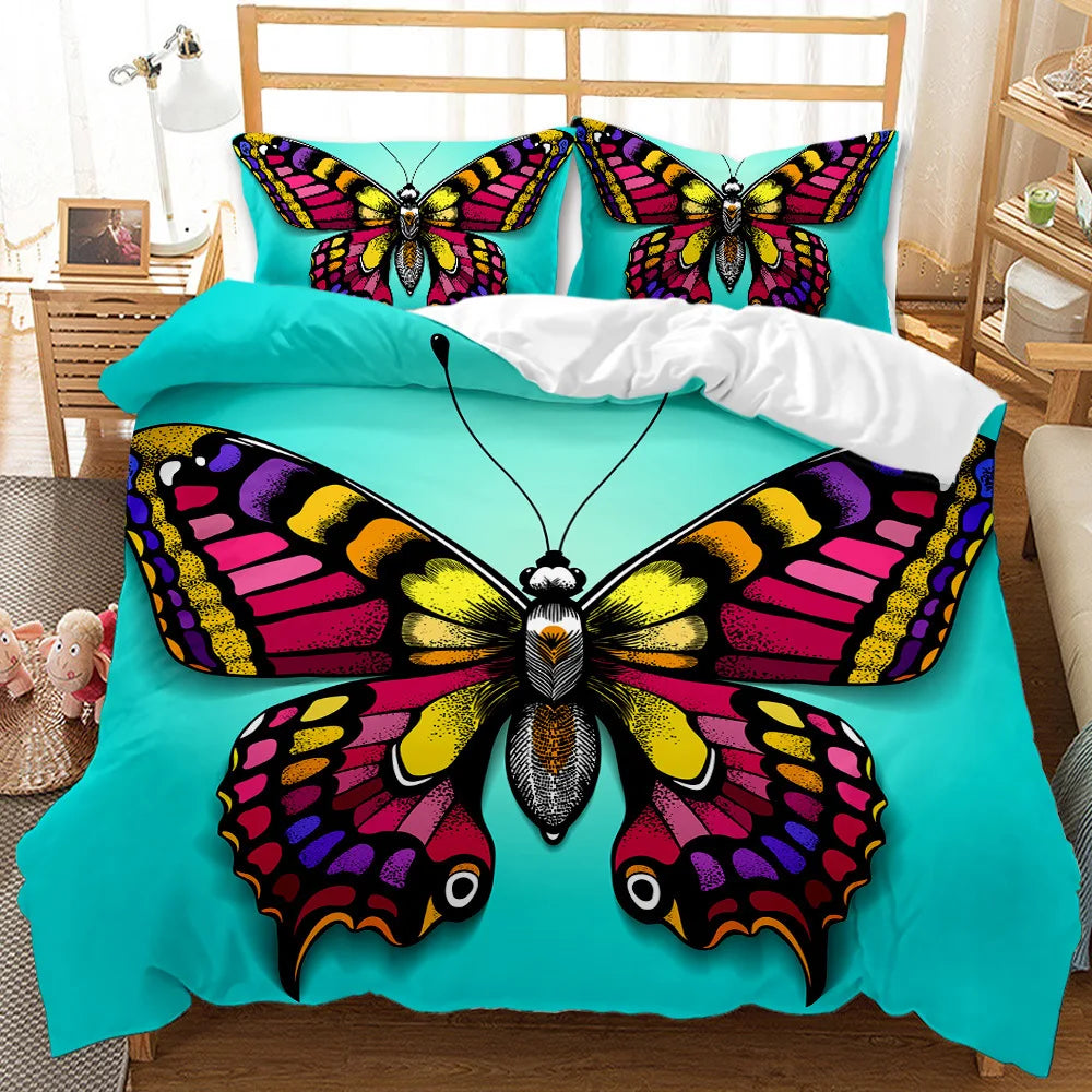 3D Printed Microfiber Rainbow Butterfly Bedding Set for Girls Boys Children Solid Pattern with Polyester Filling