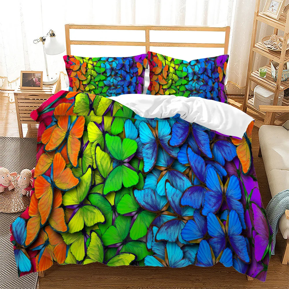 3D Printed Microfiber Rainbow Butterfly Bedding Set for Girls Boys Children Solid Pattern with Polyester Filling