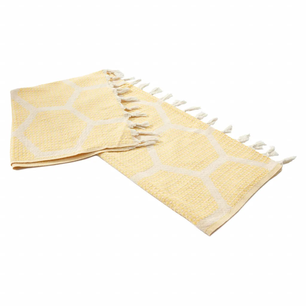 HMS 60\" X 50\" Blue and Off-White Woven Cotton Geometric Throw Blanket with Fringe Premium Product Category
