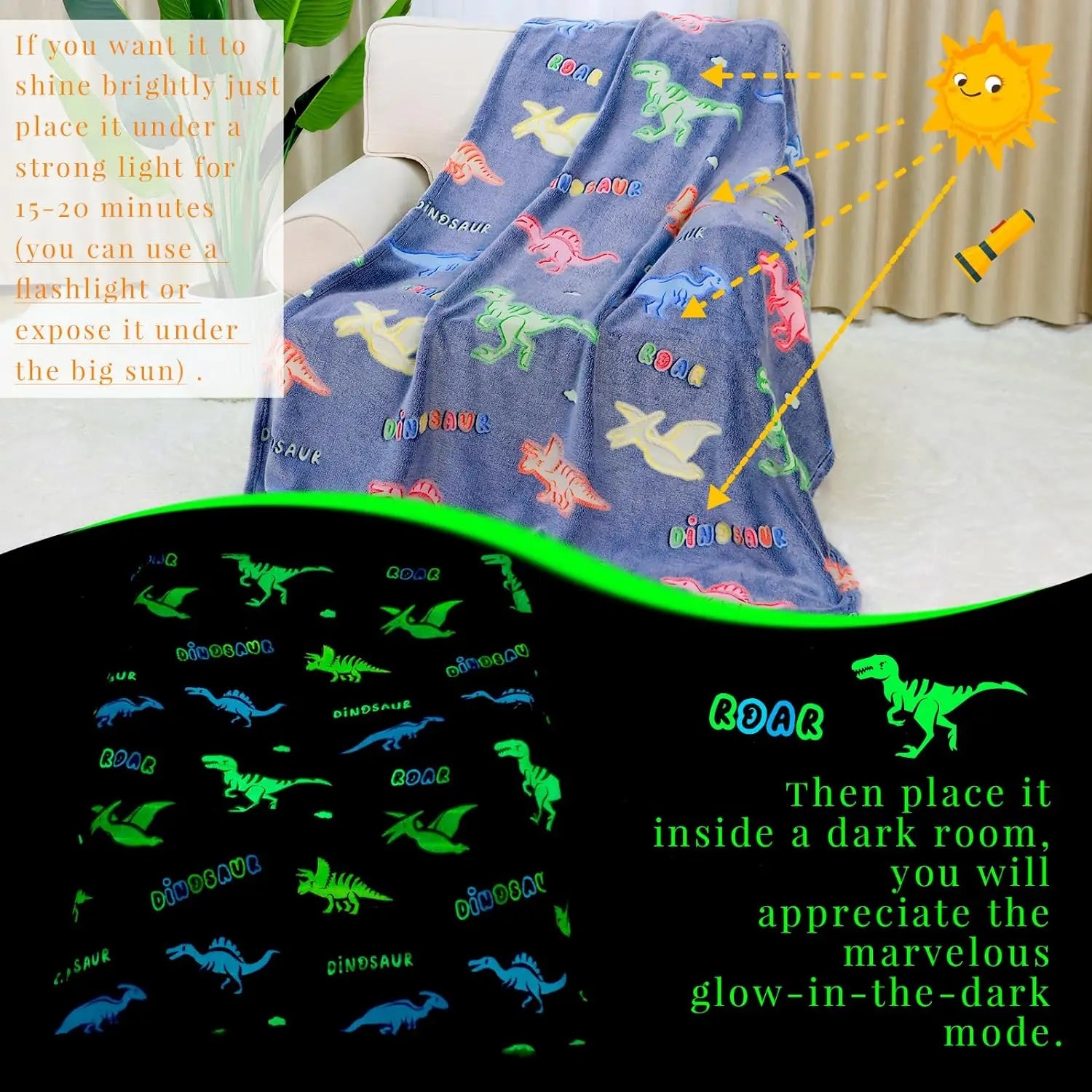 Cobertor Dinossauro Brilha no Escuro Infantil