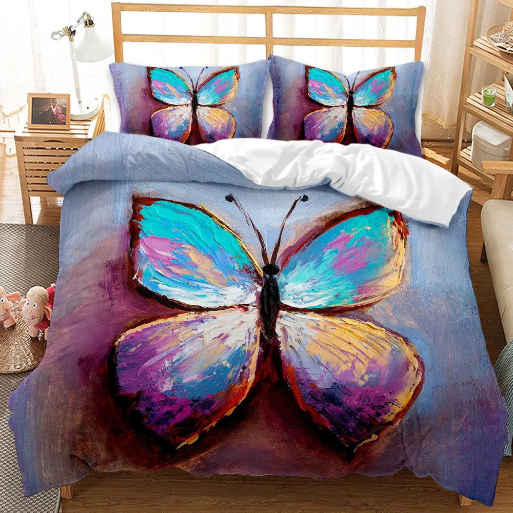 3D Printed Microfiber Rainbow Butterfly Bedding Set for Girls Boys Children Solid Pattern with Polyester Filling