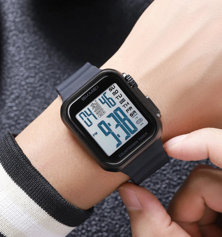 SKMEI 2269 Eletrônico Digital 3bar Relógio de Pulso à Prova D’Água Luz de Volta Tempo Display LED Relógio de Esportes ao Ar Livre Relógio Masculino Cronômetro Relógio