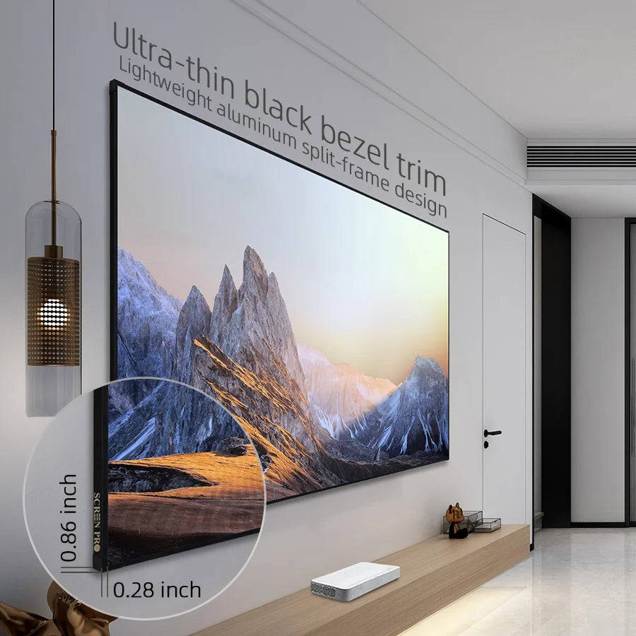 Tela de quadro fixo de filme de venda quente Tela UST ALR de 150 polegadas com tela de projeção de rejeição de luz ambiente HD 4K para cinema em casa