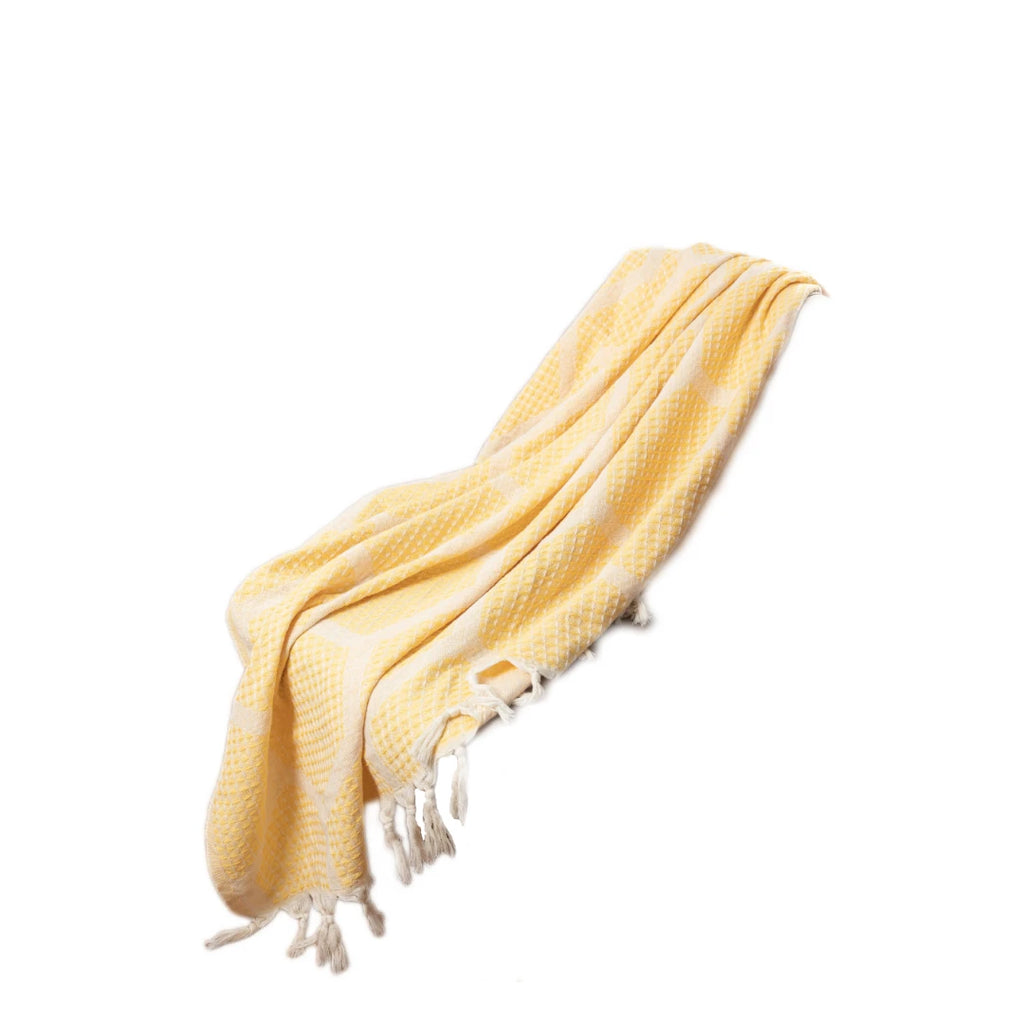 HMS 60\" X 50\" Blue and Off-White Woven Cotton Geometric Throw Blanket with Fringe Premium Product Category