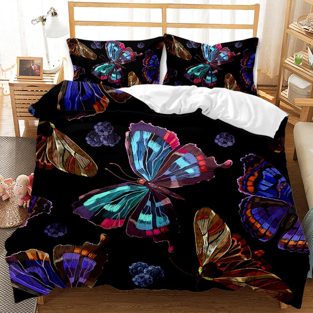 3D Printed Microfiber Rainbow Butterfly Bedding Set for Girls Boys Children Solid Pattern with Polyester Filling