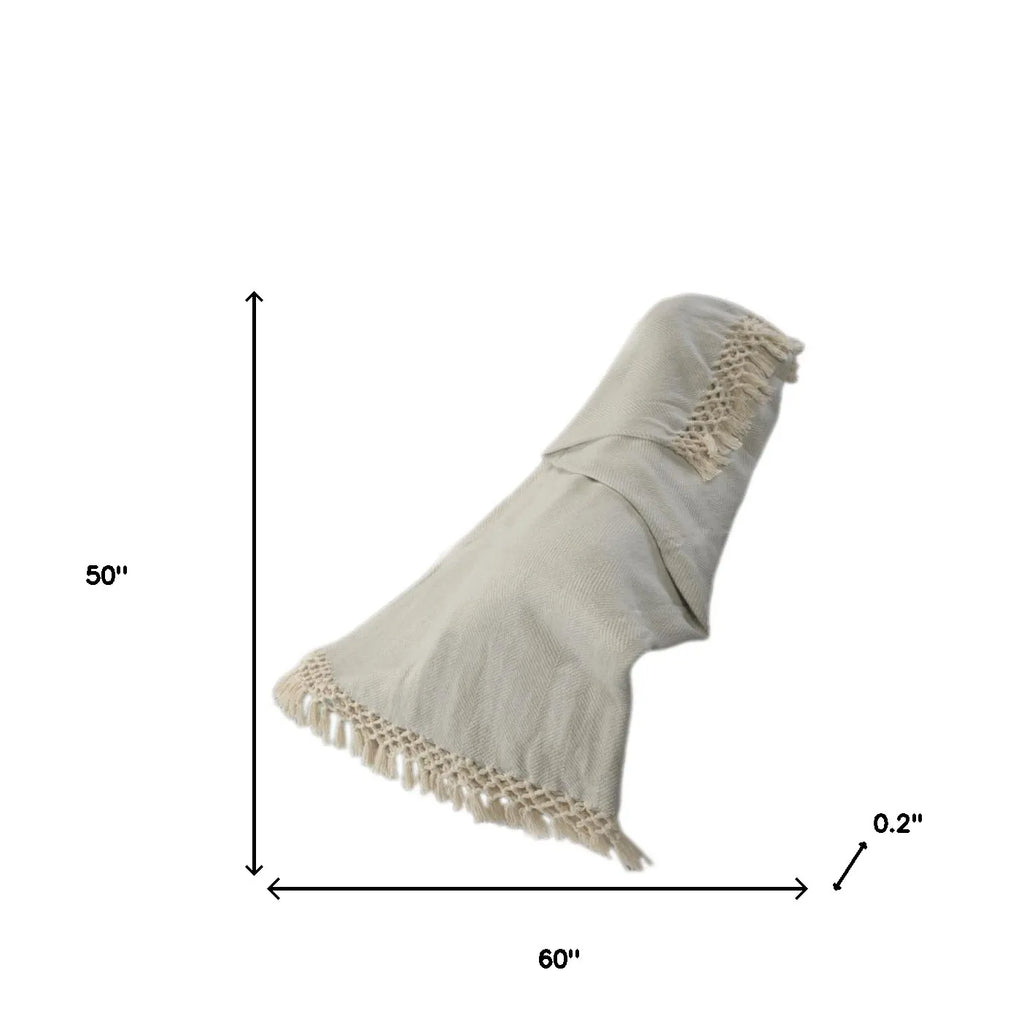 HMS 50\" X 60\" Gray Woven Cotton Herringbone Throw Blanket with Tassels