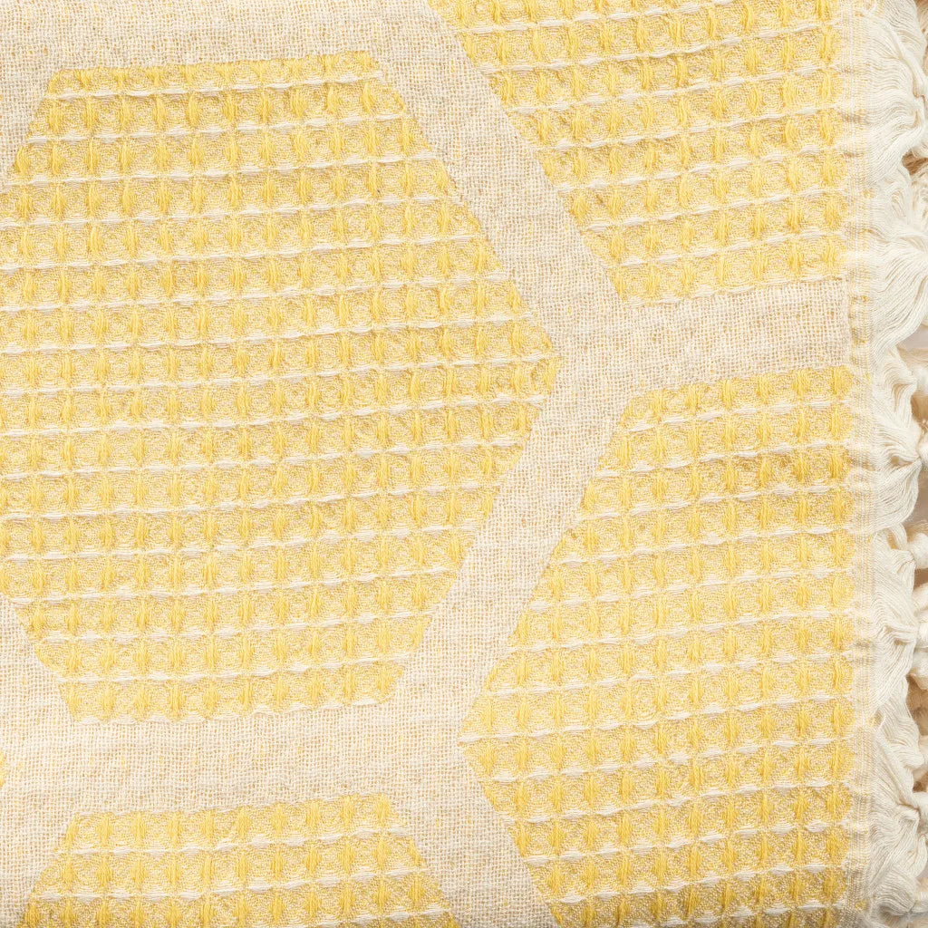HMS 60\" X 50\" Blue and Off-White Woven Cotton Geometric Throw Blanket with Fringe Premium Product Category