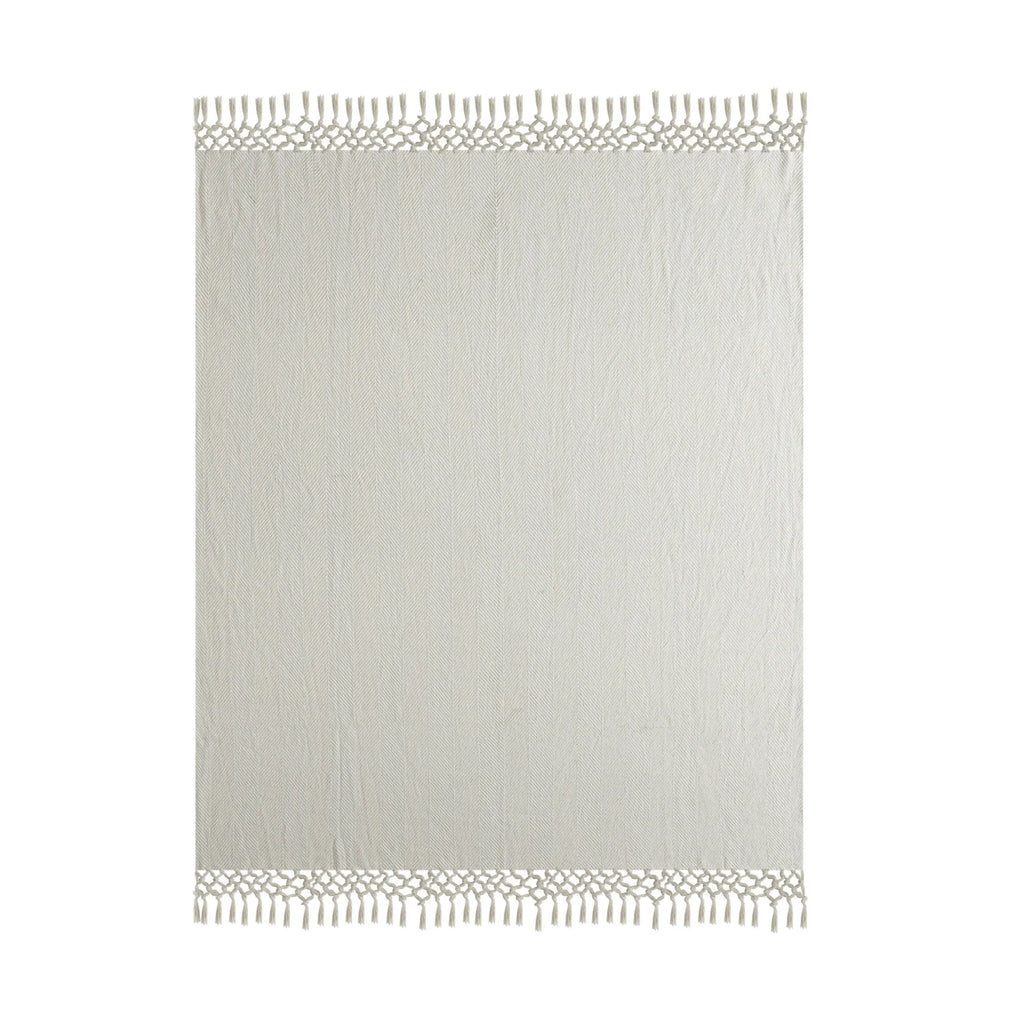 HMS 50\" X 60\" Gray Woven Cotton Herringbone Throw Blanket with Tassels
