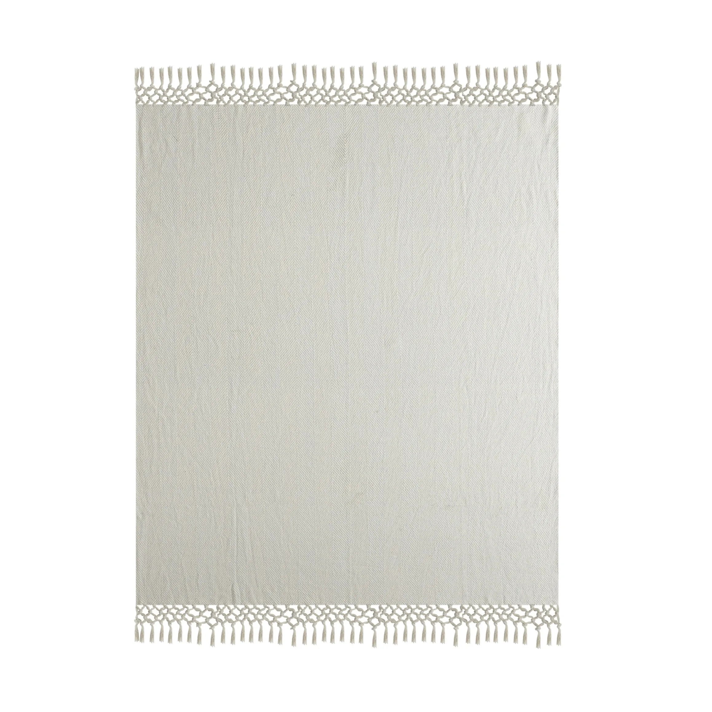 HMS 50\" X 60\" Gray Woven Cotton Herringbone Throw Blanket with Tassels