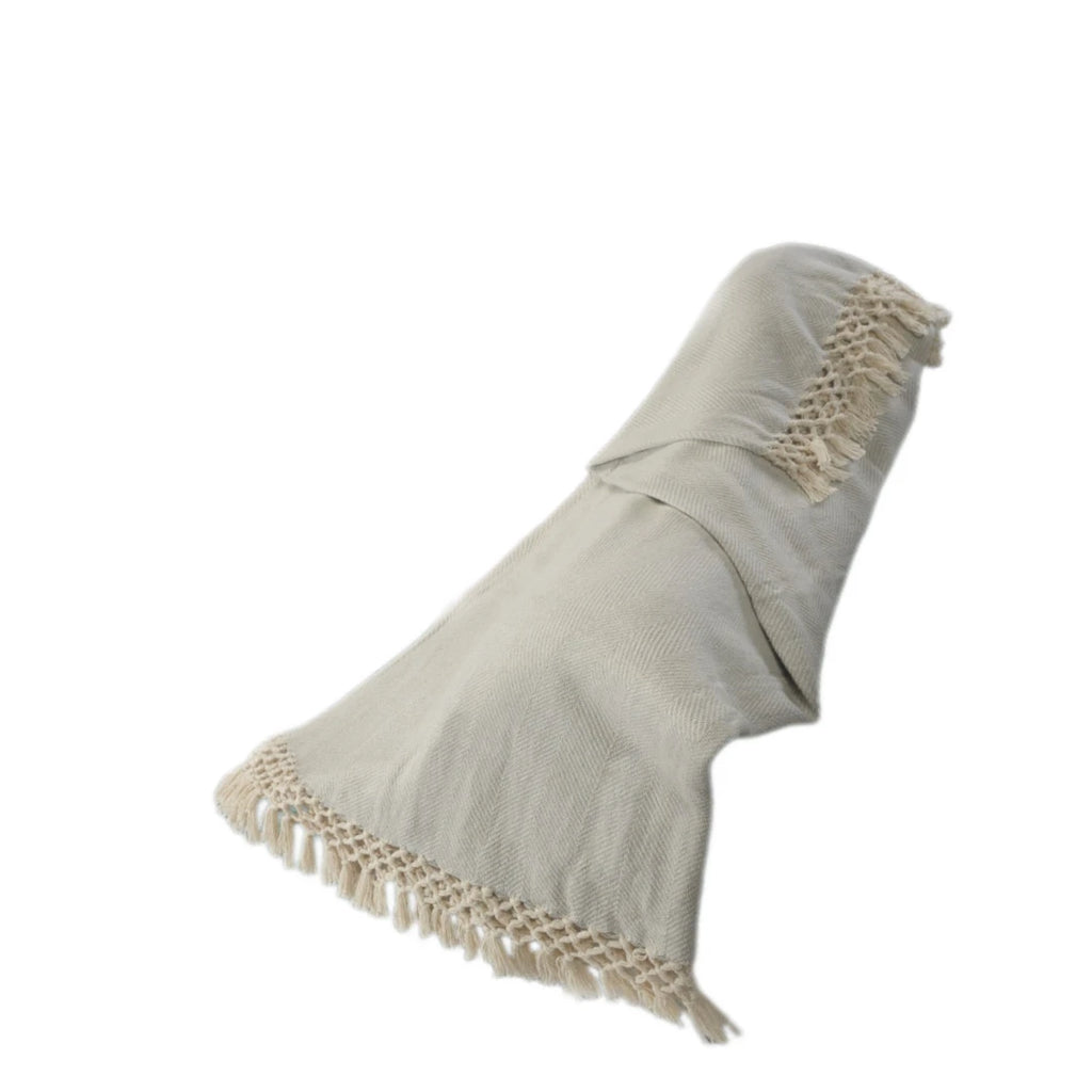 HMS 50\" X 60\" Gray Woven Cotton Herringbone Throw Blanket with Tassels