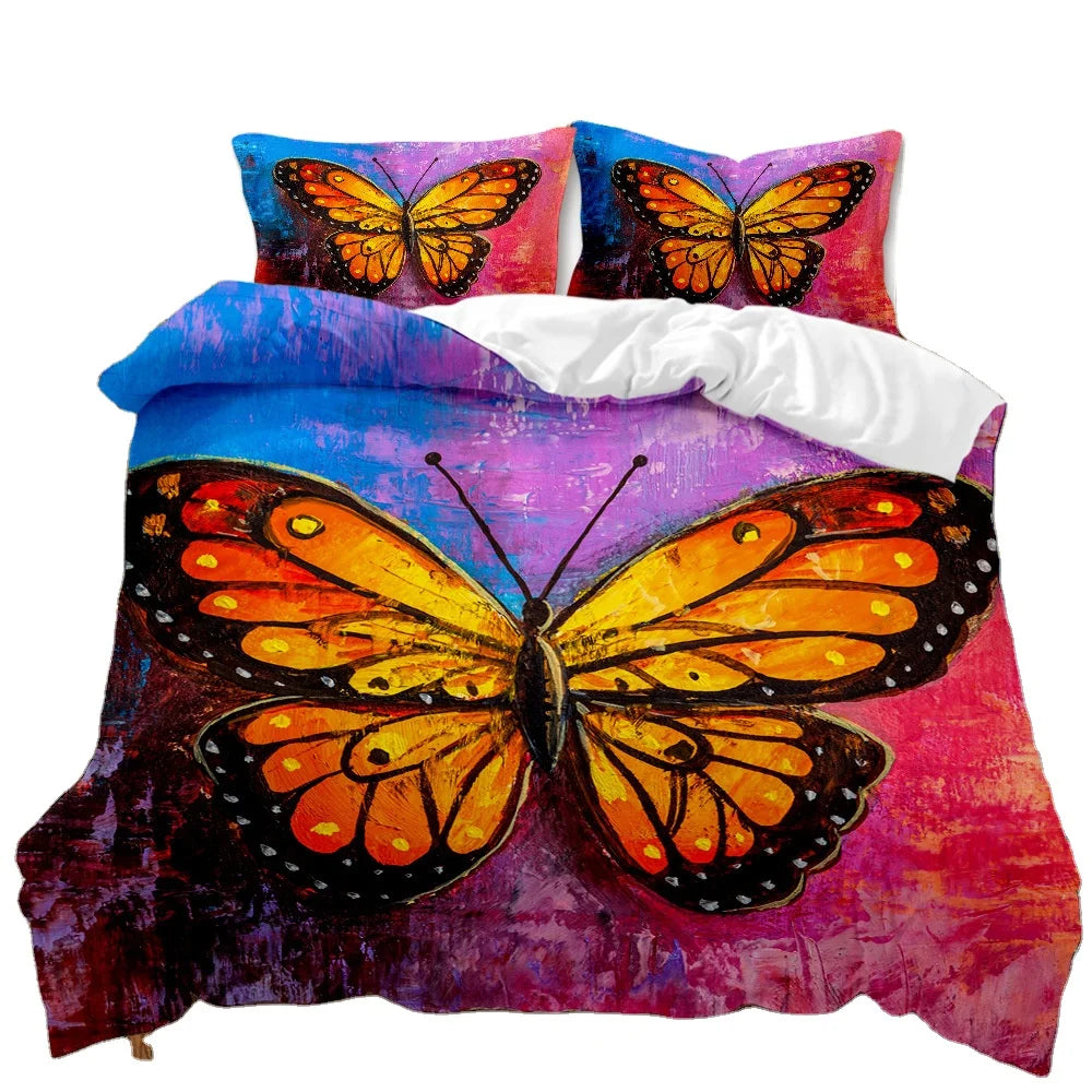 3D Printed Microfiber Rainbow Butterfly Bedding Set for Girls Boys Children Solid Pattern with Polyester Filling