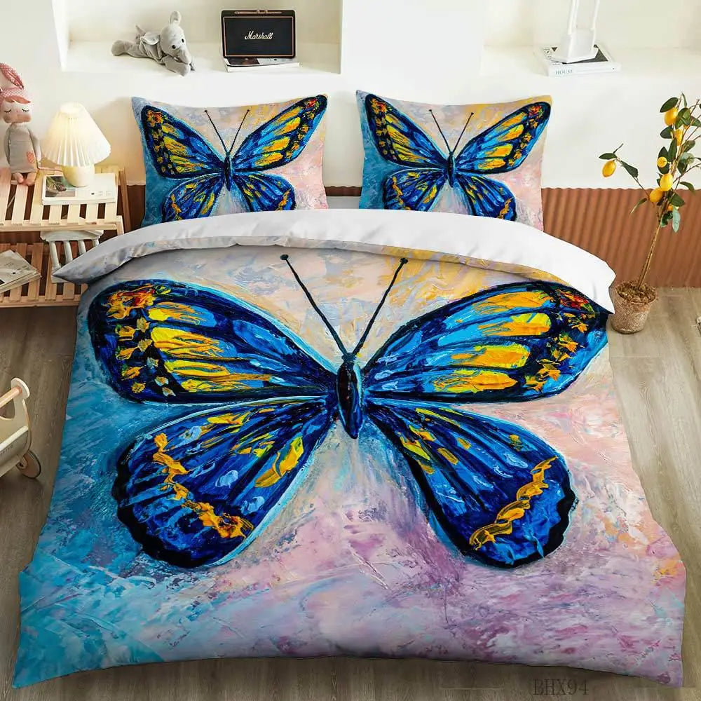 3D Printed Microfiber Rainbow Butterfly Bedding Set for Girls Boys Children Solid Pattern with Polyester Filling