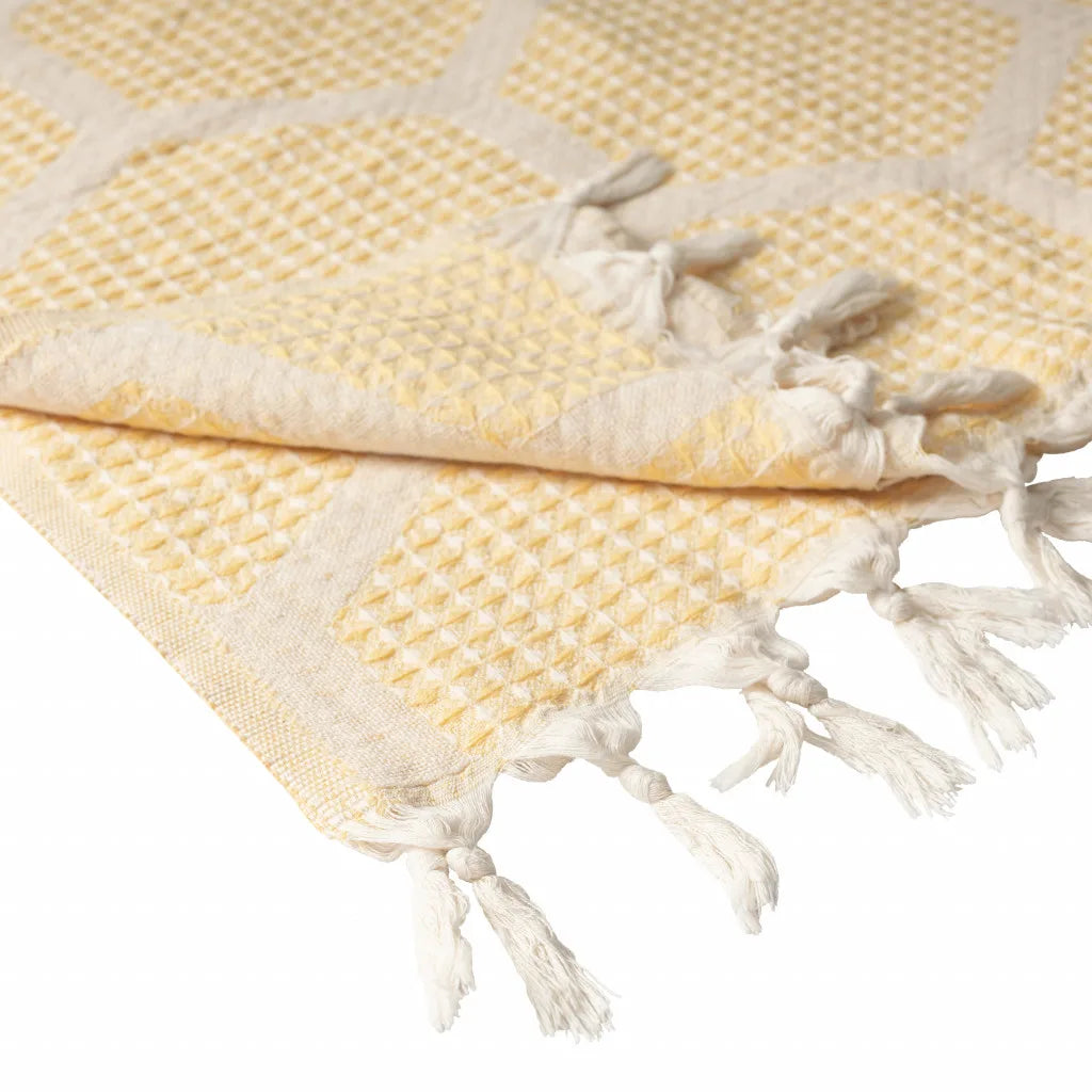 HMS 60\" X 50\" Blue and Off-White Woven Cotton Geometric Throw Blanket with Fringe Premium Product Category