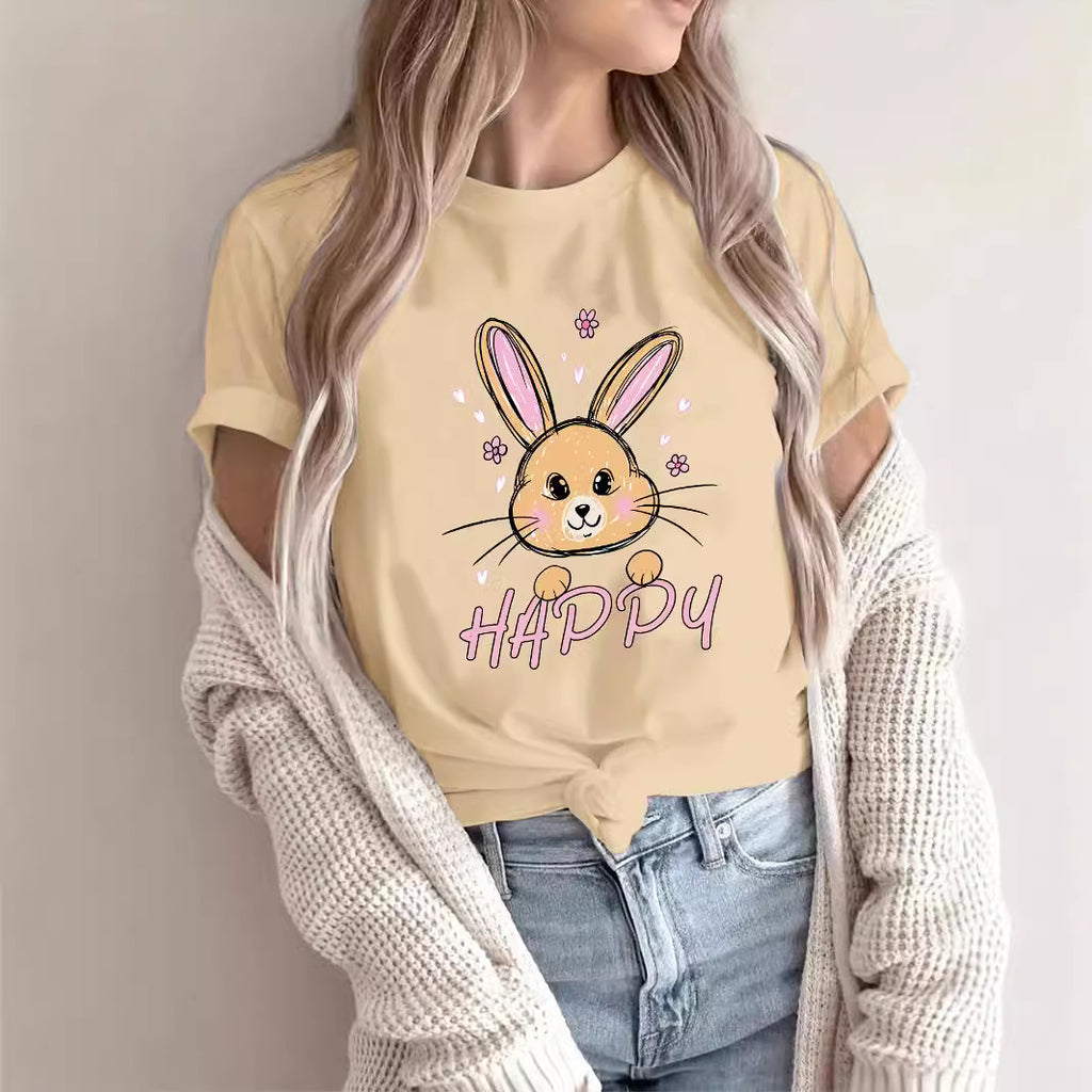 Fashion Joker Shoulder Short-sleeved T-shirt Rabbit Print