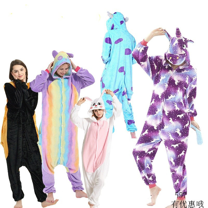 Cross-Border Cartoon One-Piece Pajamas Animal Flannel Winter Thickened Cross-Border Dinosaur Pegasus Tiger Unicorn