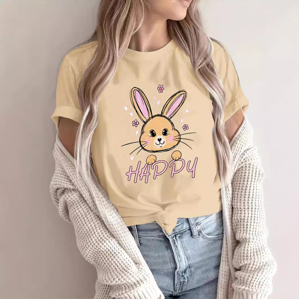Fashion Joker Shoulder Short-sleeved T-shirt Rabbit Print