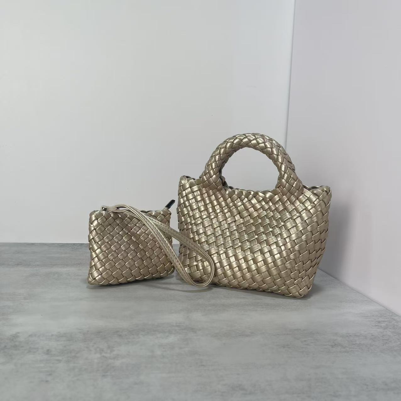 Bolsa Cestinha Trançada Estilo Coreano