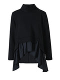 EAM Black Ruffles Irregular Sweatshirt Loose Fit New Turtleneck Long Sleeve Women Big Size Fashion Spring Autumn 2026 1A52901