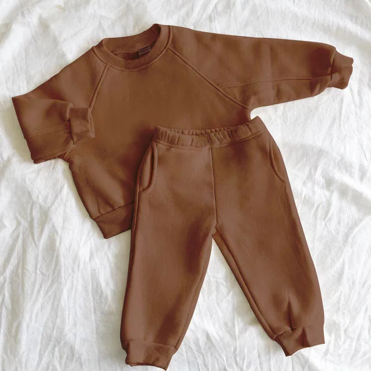 2025 Winter New Children Fleece Sports Set Boys Girls Plus Velvet Thick Sweatshirt + Sweat Pants 2pcs Suit Kids Warm Outfits