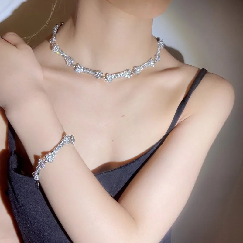 Choker Strass Corrente Clavícula Elegante