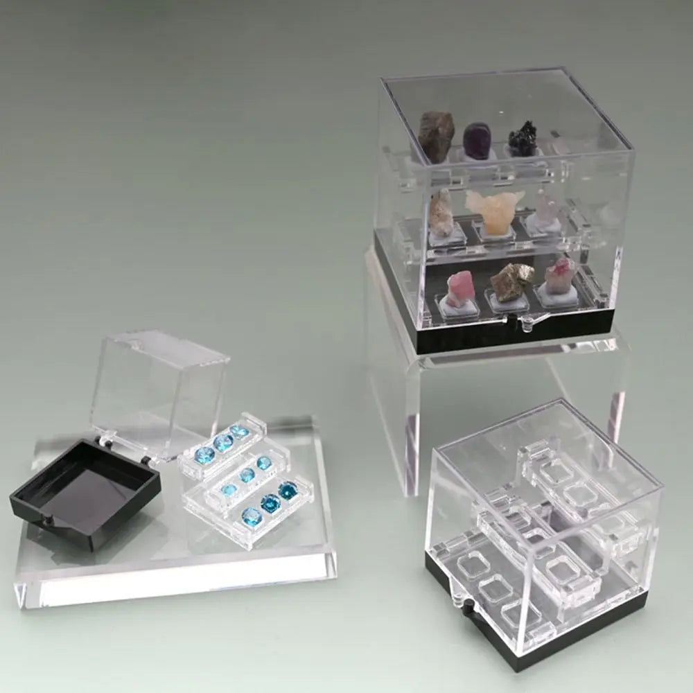 Acrylic Crystal Display Case Display Holder Organizers Stones Rocks Gemstones Collection Three-layer Display Rack Container