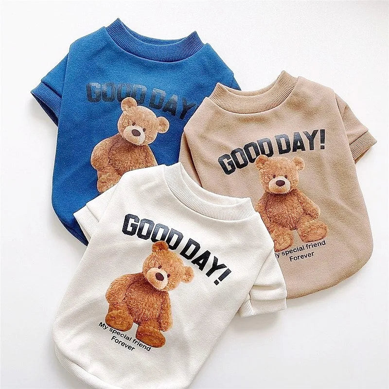Autumn Dog Hoodies Cute Print Dog Clothing Fashion Puppy Sweatshirt Cartoon Bear Cat Hoodies Pet Pullovers Bichon Frise Costumes