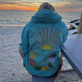 Women's Fall Winter Hoodies Stylish Sun Coral Embroidered Casual Loose Fit Long Sleeve Hooded Sweatshirt Y2K Streetwear