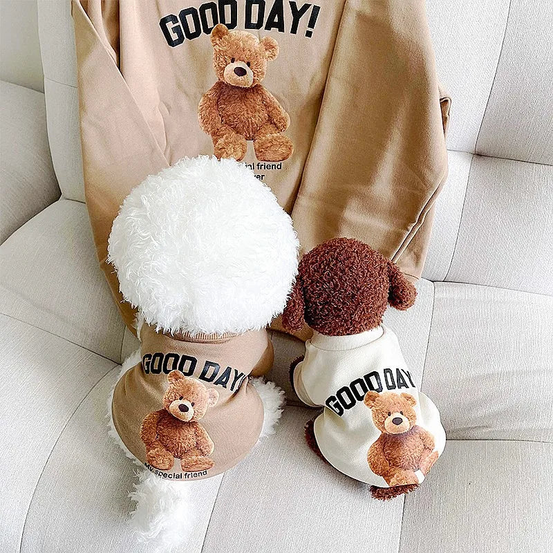 Autumn Dog Hoodies Cute Print Dog Clothing Fashion Puppy Sweatshirt Cartoon Bear Cat Hoodies Pet Pullovers Bichon Frise Costumes