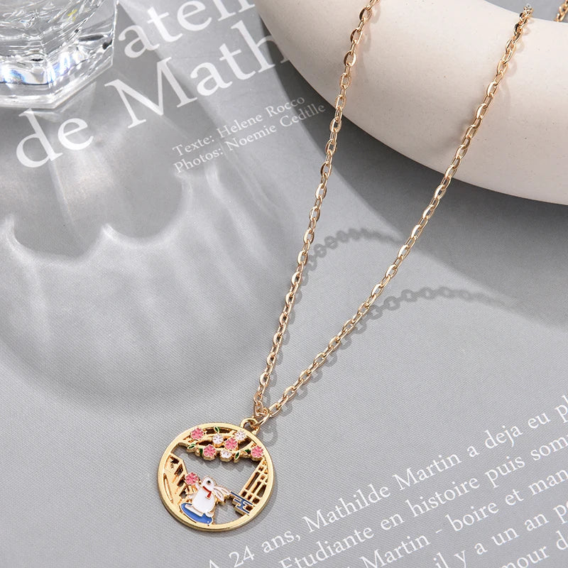 Colar Longo Pingente Animais Coloridos Dourado