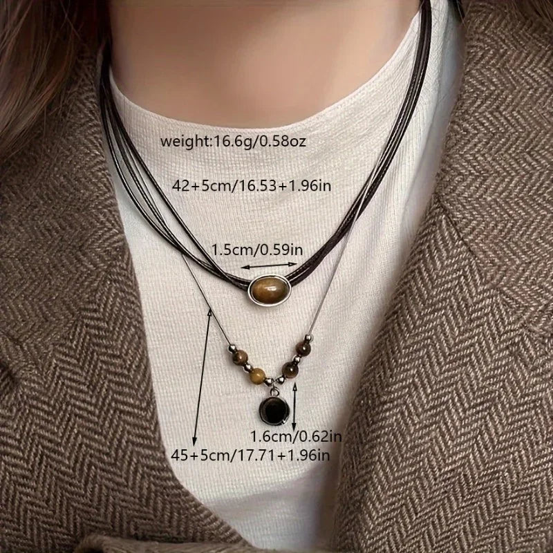 Colar Choker Olho de Tigre Camadas Retrô