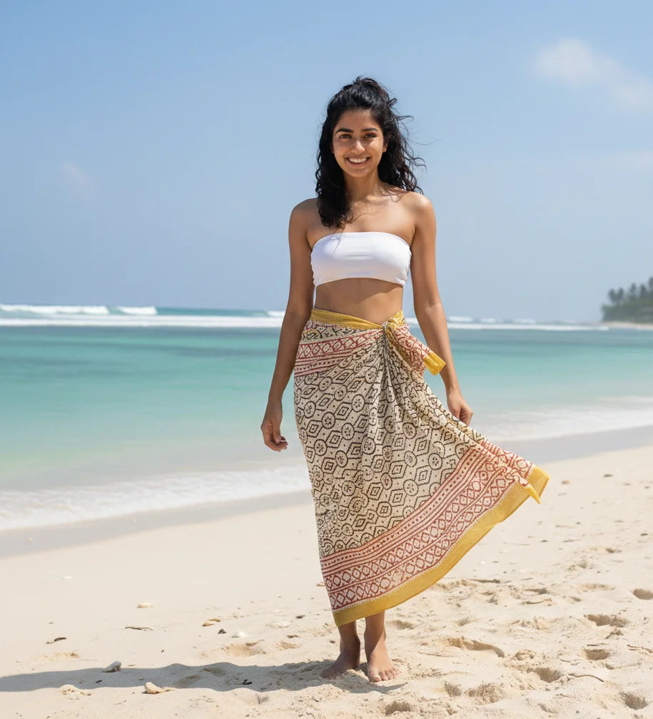 Sarong Algodão Borda Zari Seda Corante Vegetal