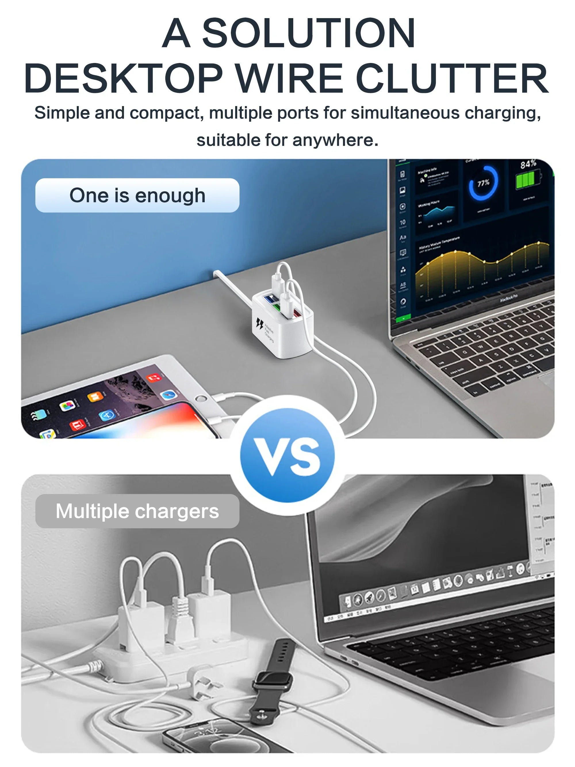 Carregador USB Rápido 6 em 1 com Cabo 1m