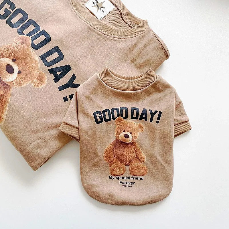 Autumn Dog Hoodies Cute Print Dog Clothing Fashion Puppy Sweatshirt Cartoon Bear Cat Hoodies Pet Pullovers Bichon Frise Costumes