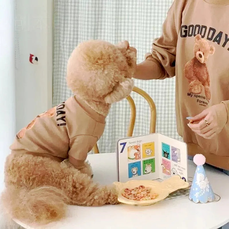 Autumn Dog Hoodies Cute Print Dog Clothing Fashion Puppy Sweatshirt Cartoon Bear Cat Hoodies Pet Pullovers Bichon Frise Costumes
