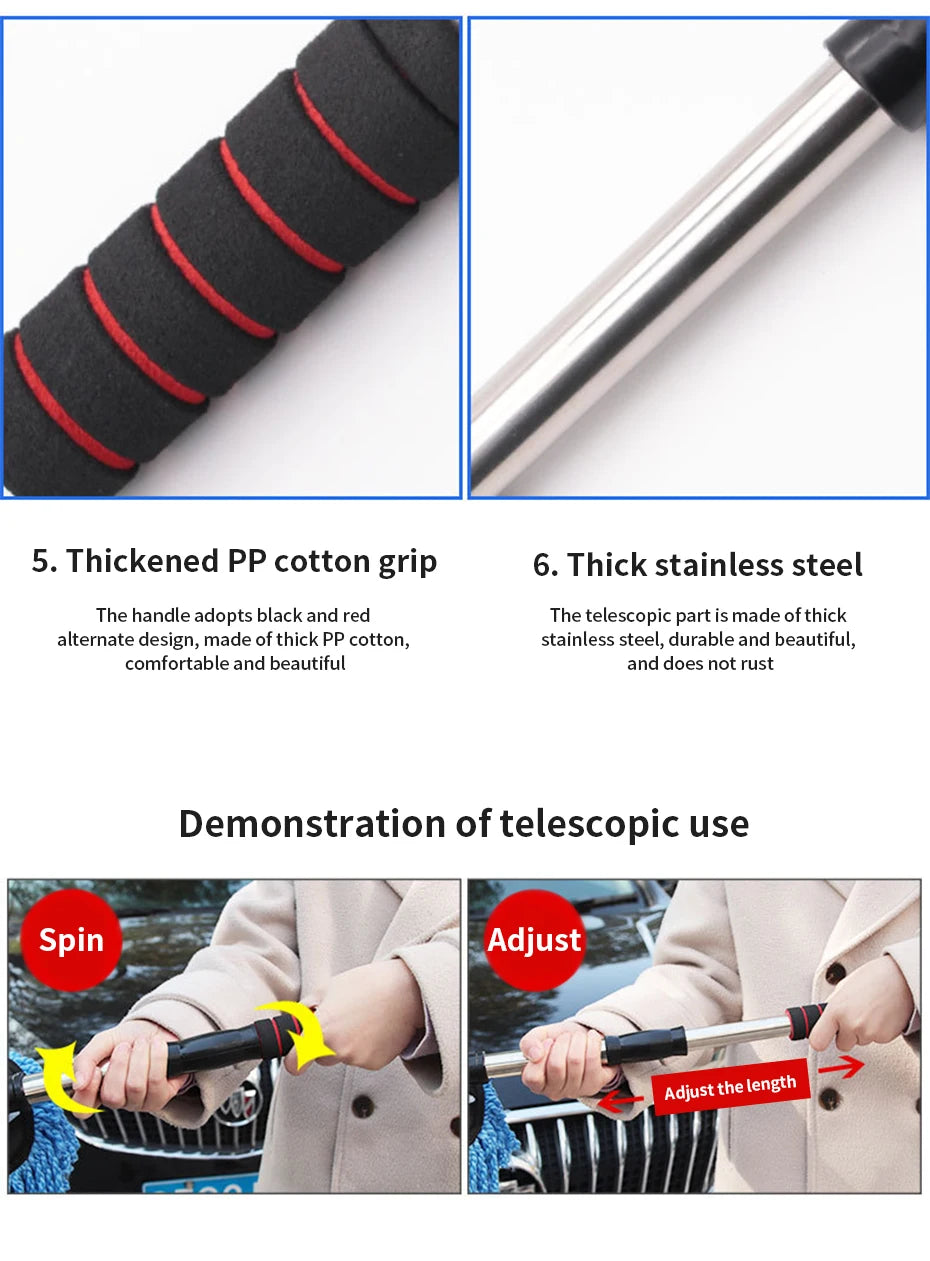 Mop de Microfibra para Lavagem de Carro com Cabo Extensível