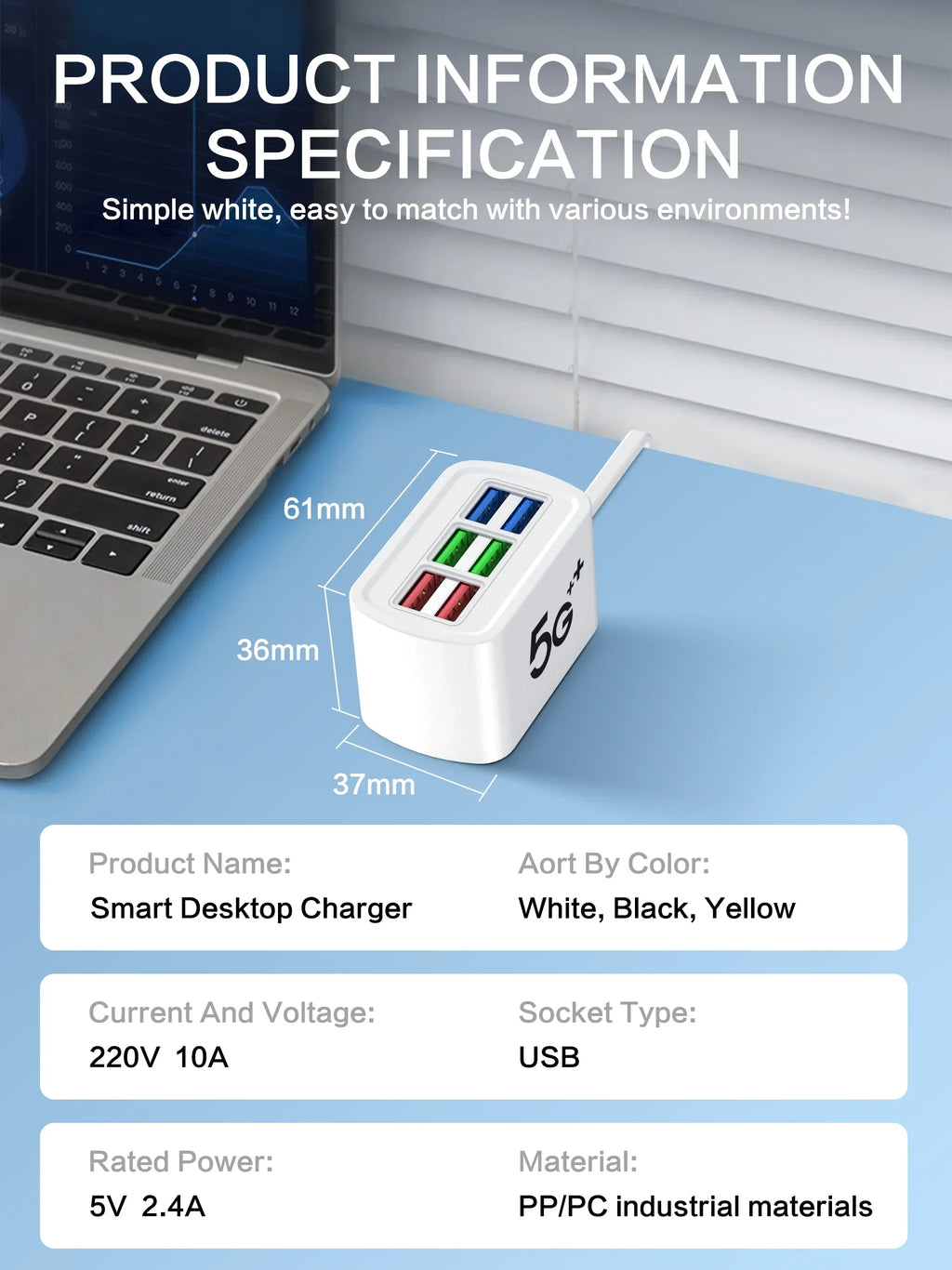 Carregador USB Rápido 6 em 1 com Cabo 1m