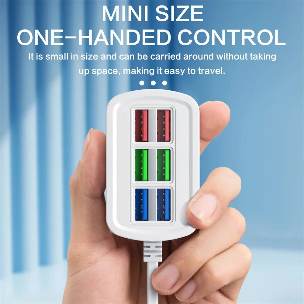 Carregador USB Rápido 6 em 1 com Cabo 1m
