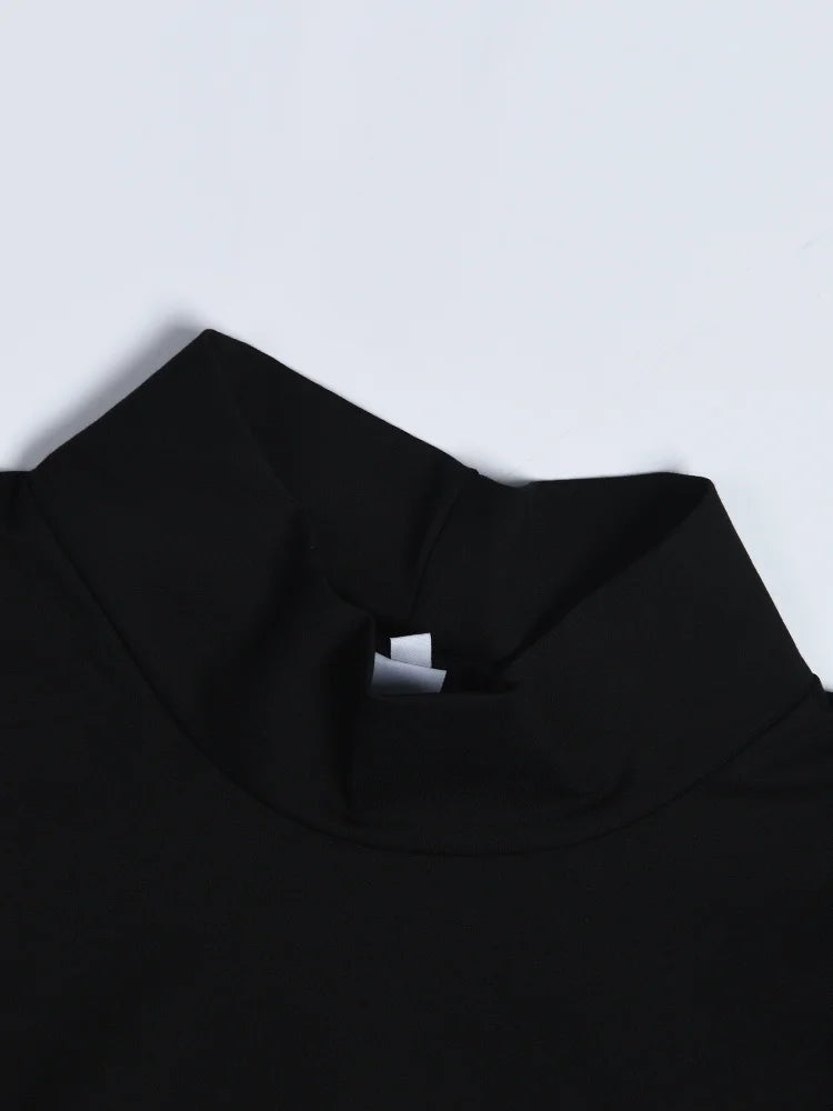 EAM Black Ruffles Irregular Sweatshirt Loose Fit New Turtleneck Long Sleeve Women Big Size Fashion Spring Autumn 2026 1A52901