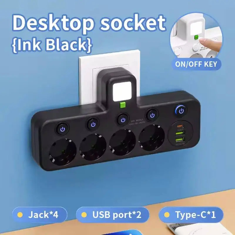 Filtro de Linha com Tomadas e Portas USB (Plug UE)