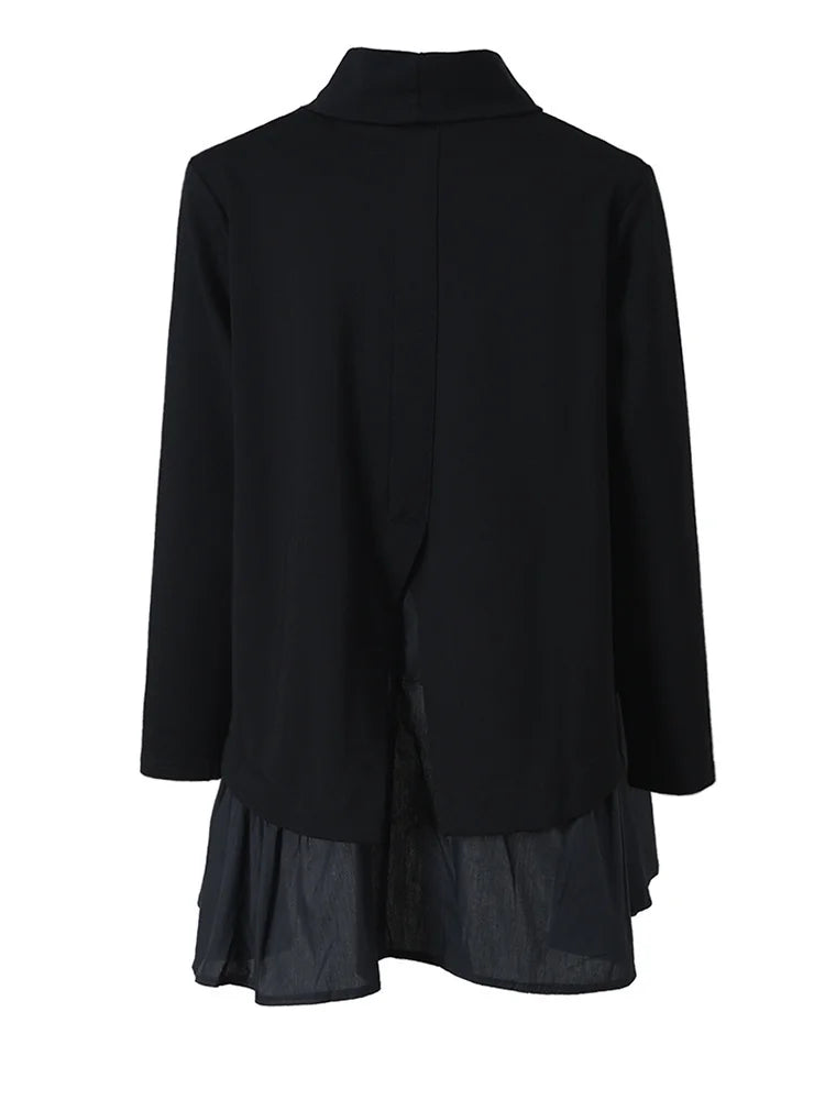 EAM Black Ruffles Irregular Sweatshirt Loose Fit New Turtleneck Long Sleeve Women Big Size Fashion Spring Autumn 2026 1A52901