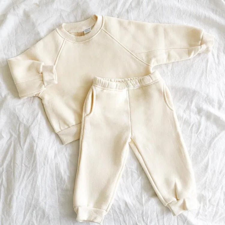 2025 Winter New Children Fleece Sports Set Boys Girls Plus Velvet Thick Sweatshirt + Sweat Pants 2pcs Suit Kids Warm Outfits