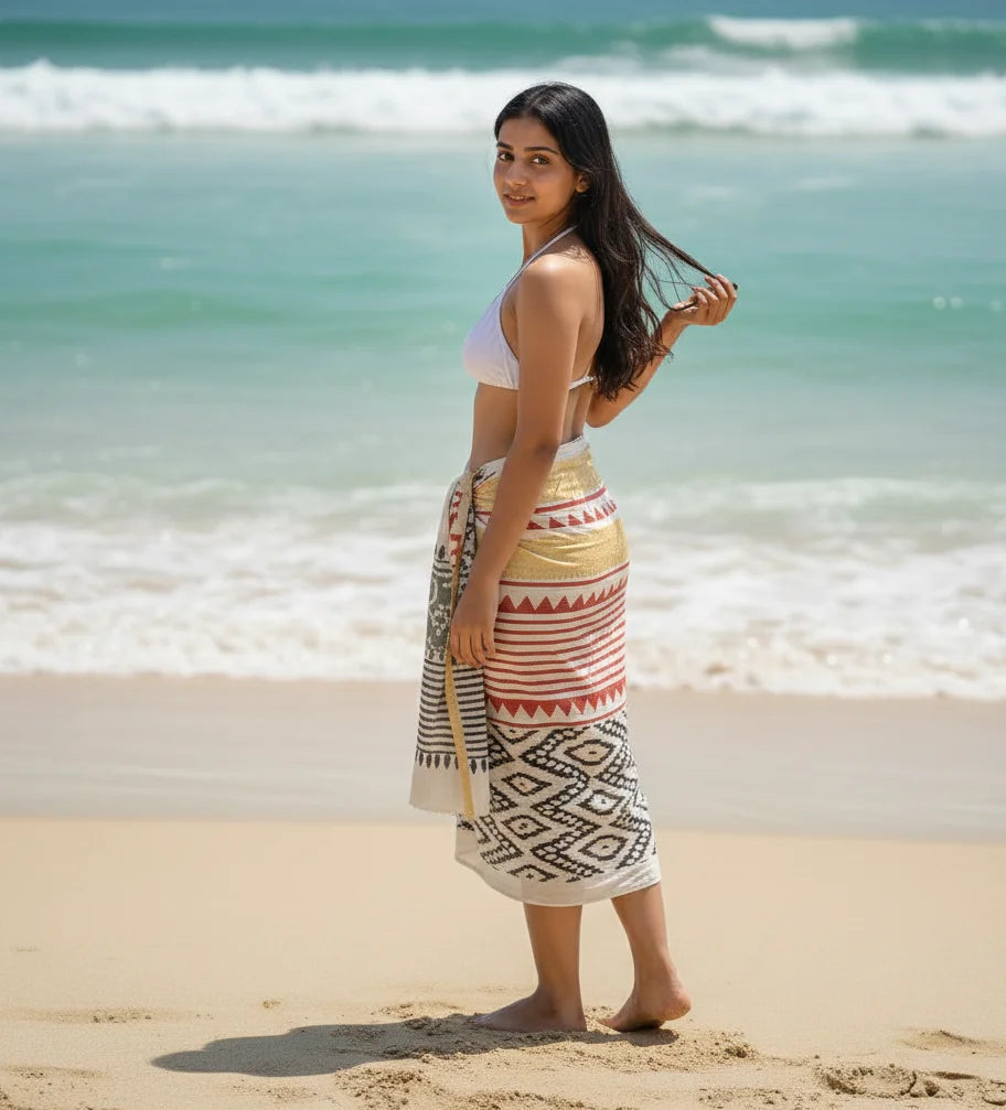 Sarong Floral Seda Biquíni Cover-Up Feminino