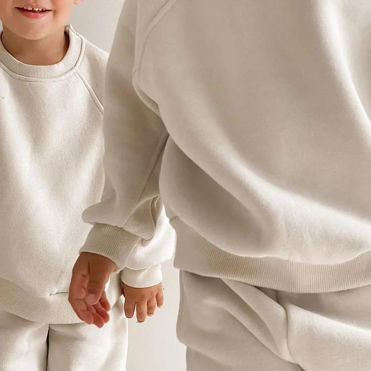 2025 Winter New Children Fleece Sports Set Boys Girls Plus Velvet Thick Sweatshirt + Sweat Pants 2pcs Suit Kids Warm Outfits
