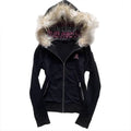 Goth  High Street Y2K Black Fur Collar Zipper Sweatshirt Hoodie Women Sweatshirt Harajuku Letter Print Slim Coat Winter Clothes