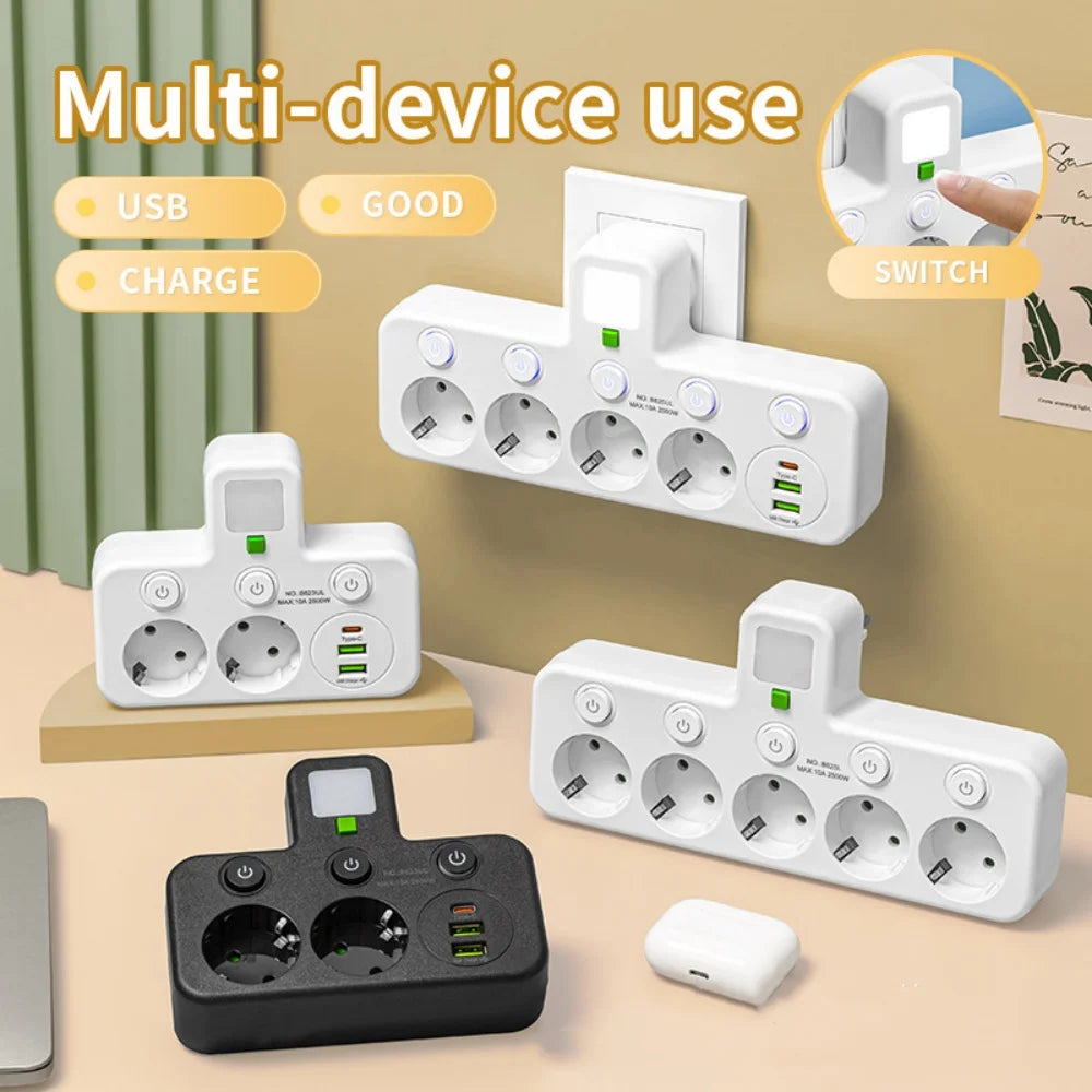 Filtro de Linha com Tomadas e Portas USB (Plug UE)