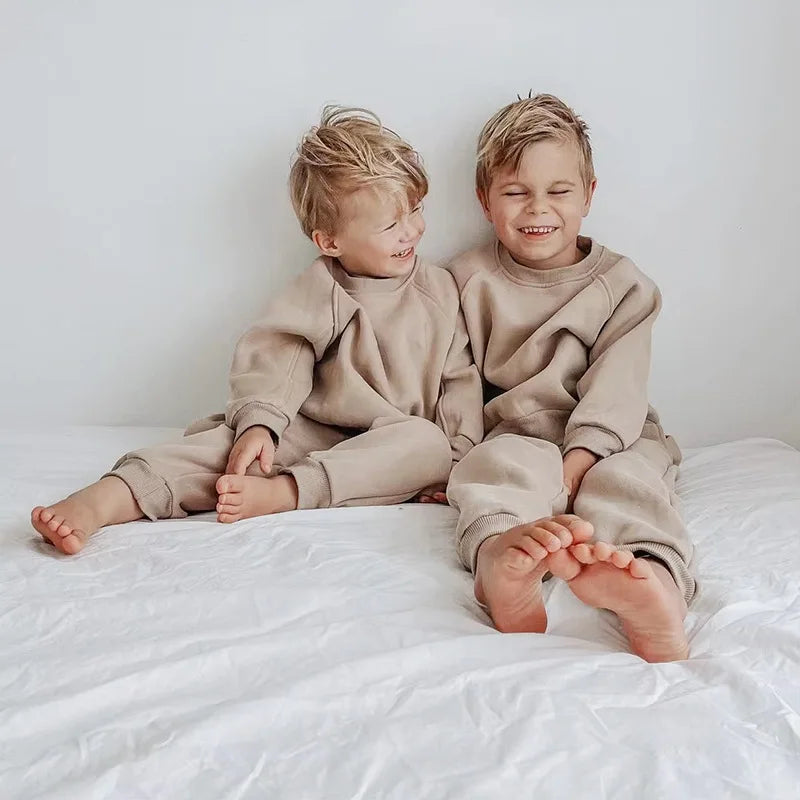 2025 Winter New Children Fleece Sports Set Boys Girls Plus Velvet Thick Sweatshirt + Sweat Pants 2pcs Suit Kids Warm Outfits